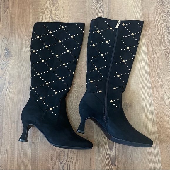 C Comfort est.1946 woman’s gold stud high boot size 6 black kitty heel comfort - Picture 1 of 8